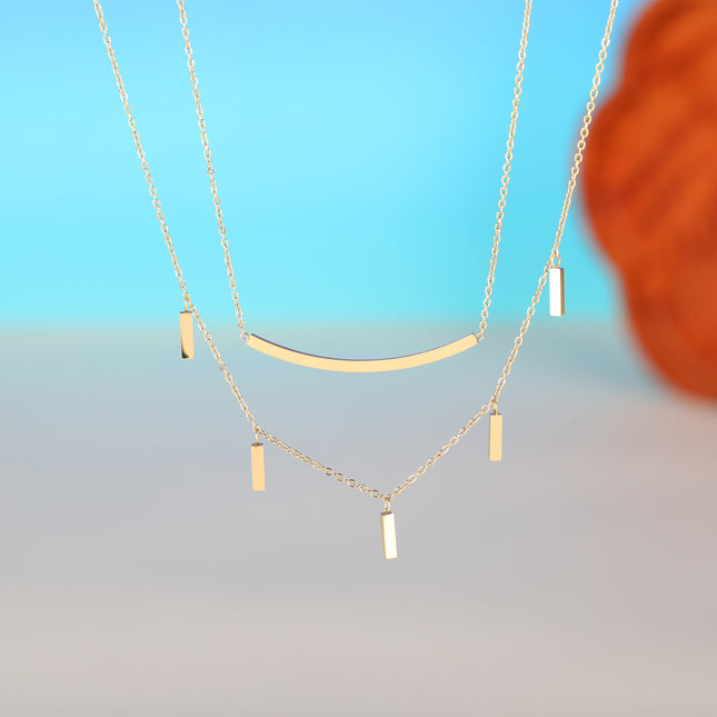 Collar De Doble Capa De Cadena Sencilla De Acero Inoxidable Con Decoración Curva