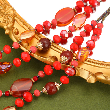 Collar Bohemio Con Cristal Rojo Artificial Y Diseño Largo De Cadeneta