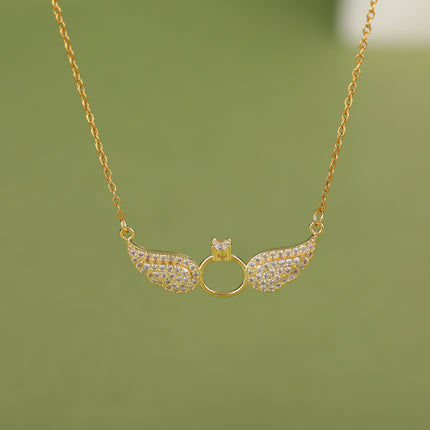Collar De Estilo Femenino Con Colgante De Anillo De Alas De Acero Inoxidable De Moda