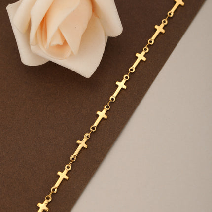 Pulsera De Acero Inoxidable Con Cadena De Cruces Doradas Diseño Elegante