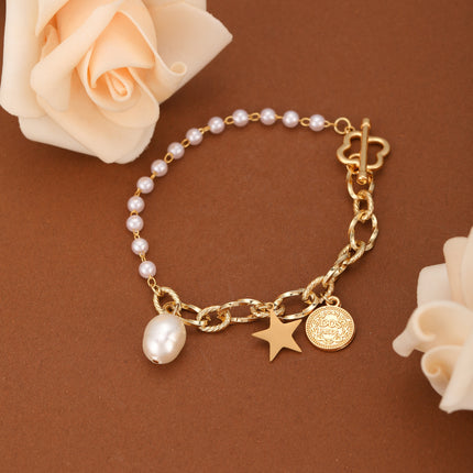 Pulsera De Moda Con Perlas Artificiales, Estrella De Acero Inoxidable