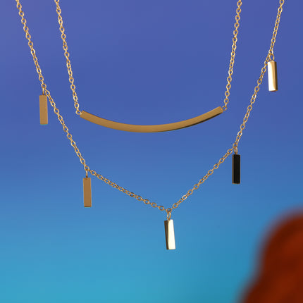 Collar De Doble Capa De Cadena Sencilla De Acero Inoxidable Con Decoración Curva