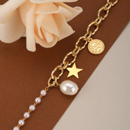 Pulsera De Moda Con Perlas Artificiales, Estrella De Acero Inoxidable