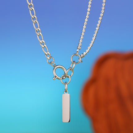 Collar Casual De Acero Inoxidable A La Moda Con Colgante Pequeño Largo Sencillo