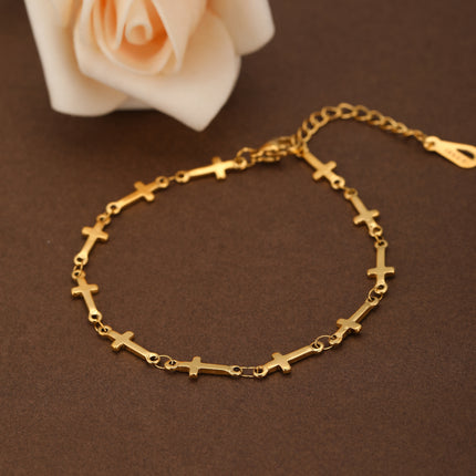 Pulsera De Acero Inoxidable Con Cadena De Cruces Doradas Diseño Elegante