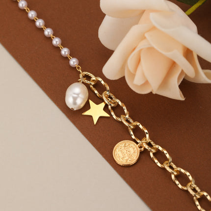 Pulsera De Moda Con Perlas Artificiales, Estrella De Acero Inoxidable