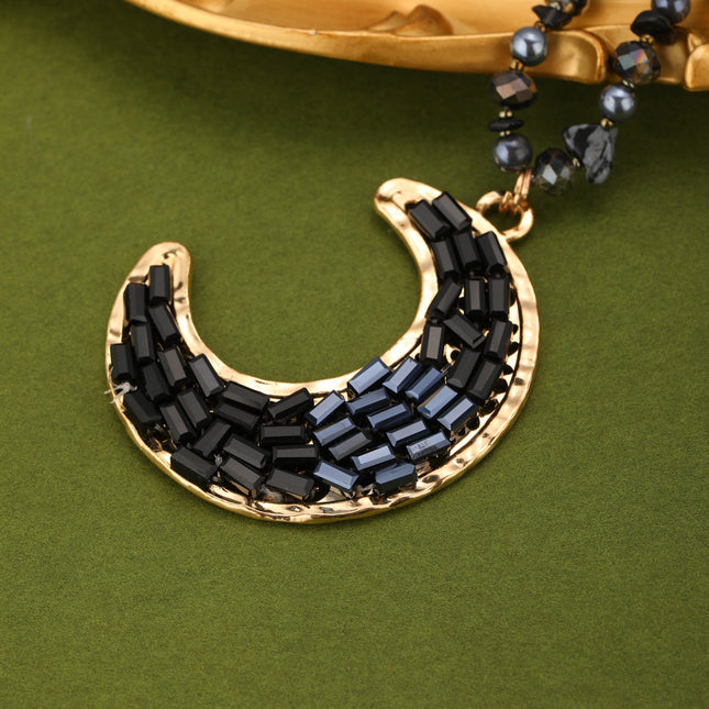 Collar Bohemio En Dije De Luna Y Cristal Artificial Irregular