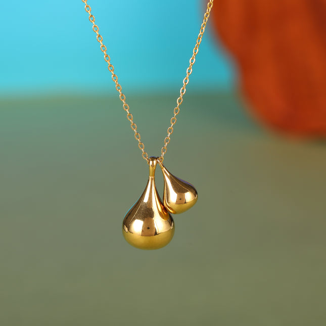 Collar Chic Con Doble Colgante De Moda De Gota Elegante De Acero Inoxidable Sencillo