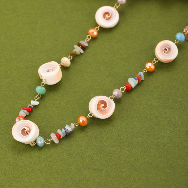 Collar Con Cristales Artificiales Y Concha De Cerámica Colorida Bohemio