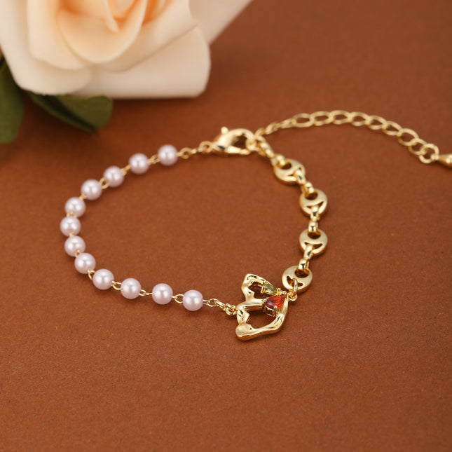 Pulsera Con Corona Irregular Y Perlas Cadenas De Cobre Para Mujer