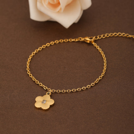 Pulsera De Cadena Acero Inoxidable Con Flor Y Circon Rectangular
