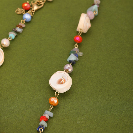 Collar Con Cristales Artificiales Y Concha De Cerámica Colorida Bohemio