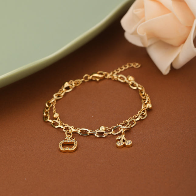 Pulsera De Cadena Con Manzana Y Cereza Hueca Con Zirconia Acero Inoxidable