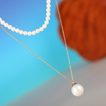 Collar De Doble Capa De Cadena De Perlas Elegante  Y Acero Inoxidable Con Colgante De Perla Grande