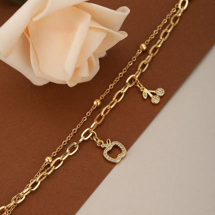 Pulsera De Cadena Con Manzana Y Cereza Hueca Con Zirconia Acero Inoxidable