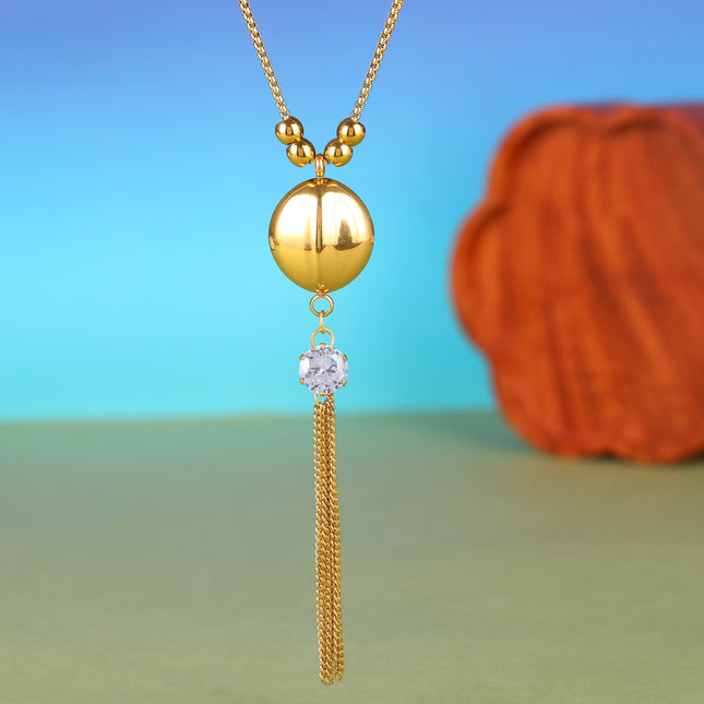 Collar Simple De Tipo Corbata Con Borla De Cristal De Acero Inoxidable Con Semicircular