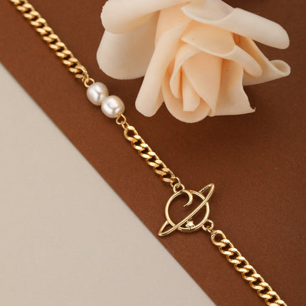 Pulsera De Cadena Con Aro Y Colgante De Planeta De Acero Inoxidable
