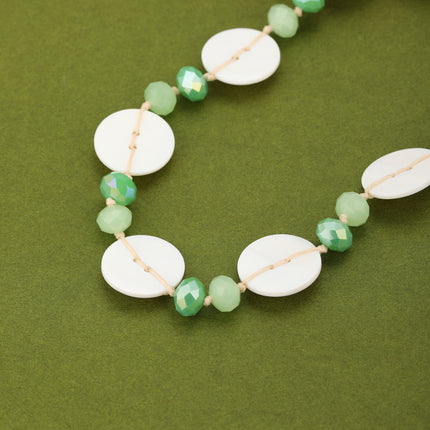 Collar Con Cristal Verde Artificial Y Diseño Tejido Estilo Bohemio