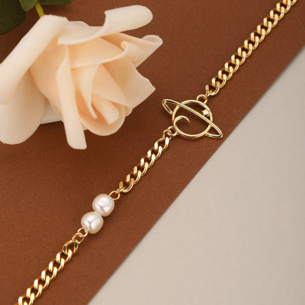 Pulsera De Cadena Con Aro Y Colgante De Planeta De Acero Inoxidable