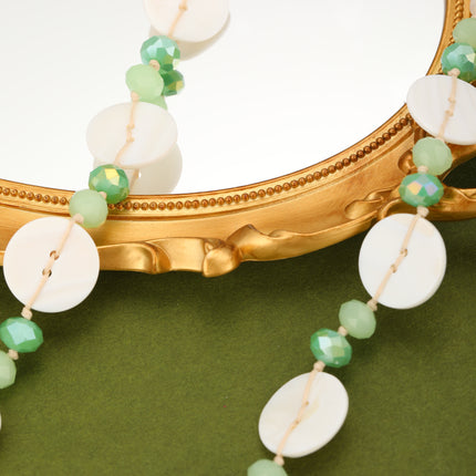 Collar Con Cristal Verde Artificial Y Diseño Tejido Estilo Bohemio