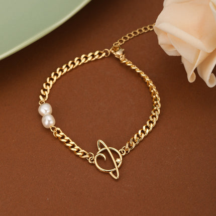 Pulsera De Cadena Con Aro Y Colgante De Planeta De Acero Inoxidable