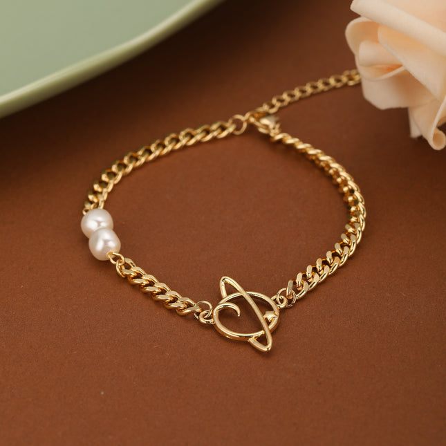 Pulsera De Cadena Con Aro Y Colgante De Planeta De Acero Inoxidable