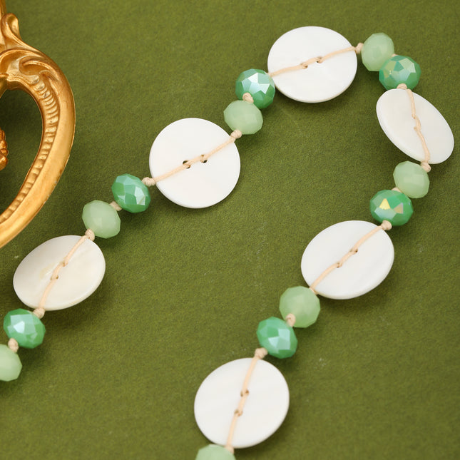 Collar Con Cristal Verde Artificial Y Diseño Tejido Estilo Bohemio