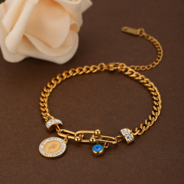 Pulsera Con Colgante Redondo Y Hebilla De Caballo, Acero 14K