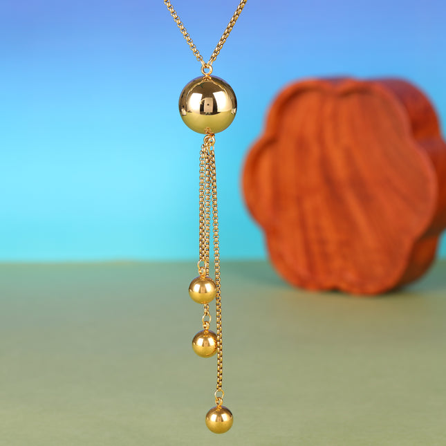 Collar De Tipo Corbata Para Mujer De Acero Inoxidable Con Borlas De Cuentas De Moda Casual