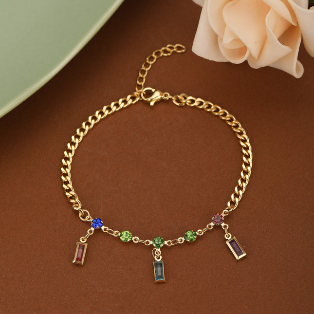 Pulsera De Acero Inoxidable Con Circonitas Multicolores De Estilo Moderno