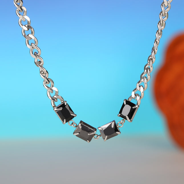 Collar Con Ladrillo De Circón Negra De Cadena De Acero Inoxidable Simple De Moda