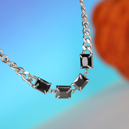 Collar Con Ladrillo De Circón Negra De Cadena De Acero Inoxidable Simple De Moda