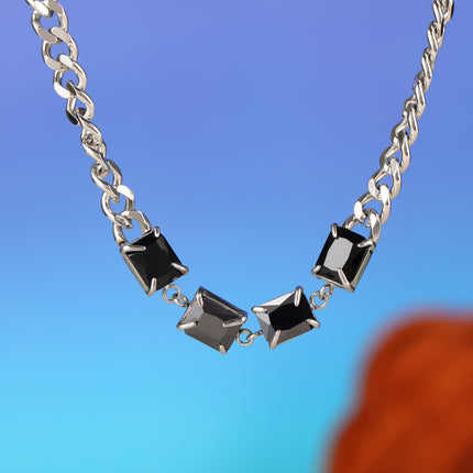 Collar Con Ladrillo De Circón Negra De Cadena De Acero Inoxidable Simple De Moda
