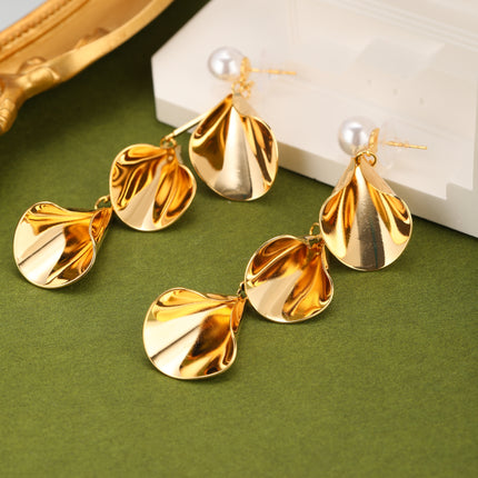 Aretes De Forma Geométrica Con Perla Artificial, Cobre Chapado En Oro 14K