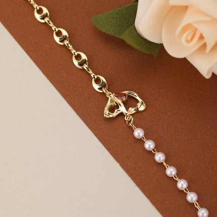 Pulsera Con Corona Irregular Y Perlas Cadenas De Cobre Para Mujer