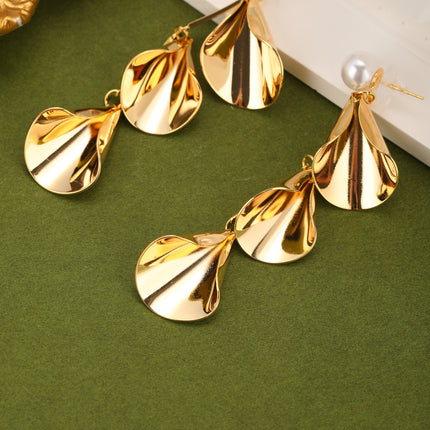 Aretes De Forma Geométrica Con Perla Artificial, Cobre Chapado En Oro 14K