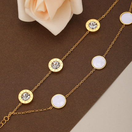 Pulsera Doble Capa Con Colgante De Concha Blanca Y Zirconia