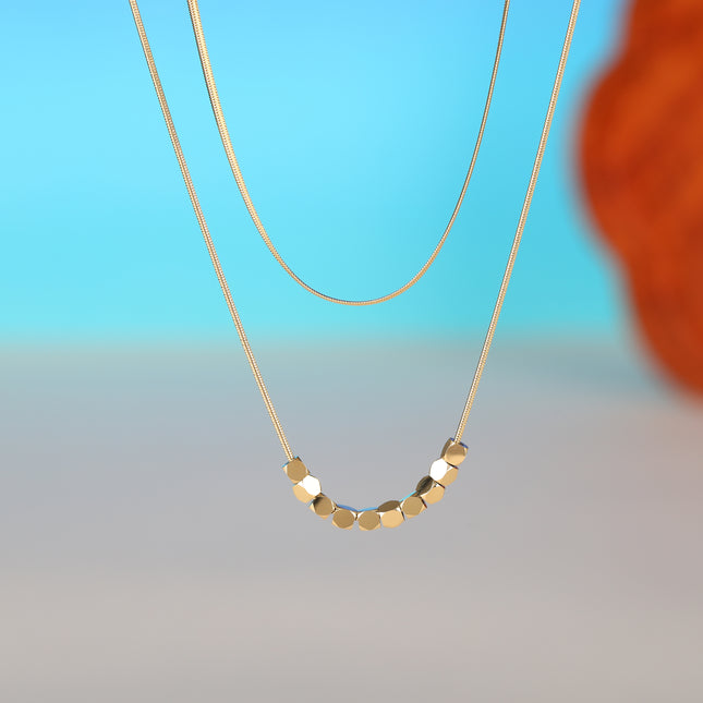 Collar De Doble Capa De Cadena Plana Redonda De Serpiente Con Colgante De Dado