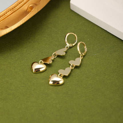 Aretes Largos Con Múltiples Corazones En Oro De 14K Pendientes Mujer