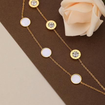 Pulsera Doble Capa Con Colgante De Concha Blanca Y Zirconia