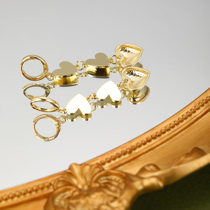 Aretes Largos Con Múltiples Corazones En Oro De 14K Pendientes Mujer