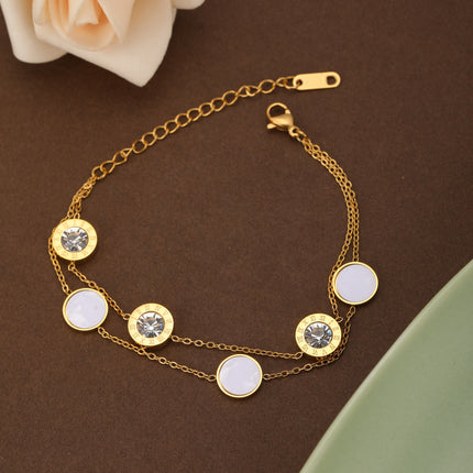 Pulsera Doble Capa Con Colgante De Concha Blanca Y Zirconia