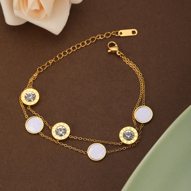 Pulsera Doble Capa Con Colgante De Concha Blanca Y Zirconia
