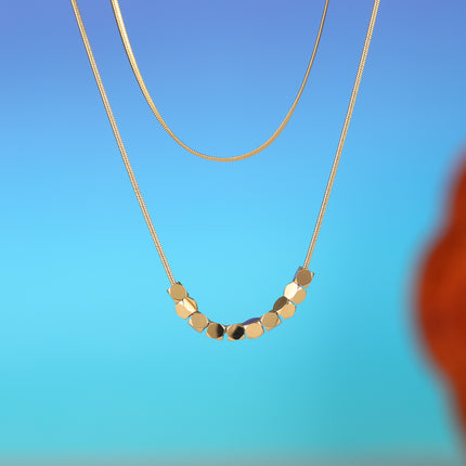 Collar De Doble Capa De Cadena Plana Redonda De Serpiente Con Colgante De Dado