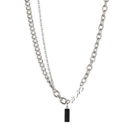 Collar Simple De Acero Inoxidable Con Colgante De Ladrillo Negro De Moda De Cadena Gruesa