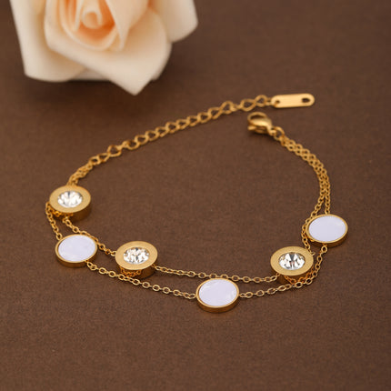Pulsera Doble Capa Con Colgante De Concha Blanca Y Zirconia