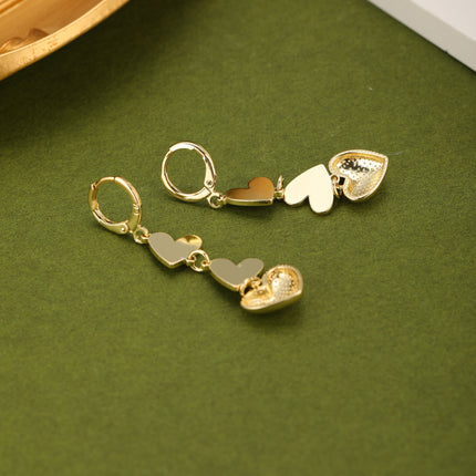 Aretes Largos Con Múltiples Corazones En Oro De 14K Pendientes Mujer