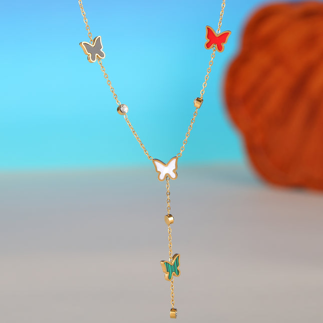 Collar De Tipo Corbata Con Borla De Mariposa De Acero Inoxidable De Moda De Colores