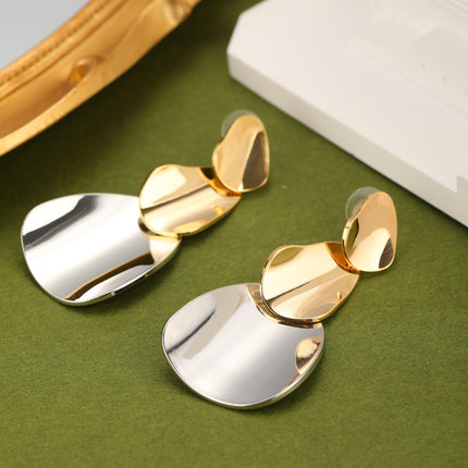 Aretes Colgantes De Geometría Metálica, Cobre Chapados En Oro 14K