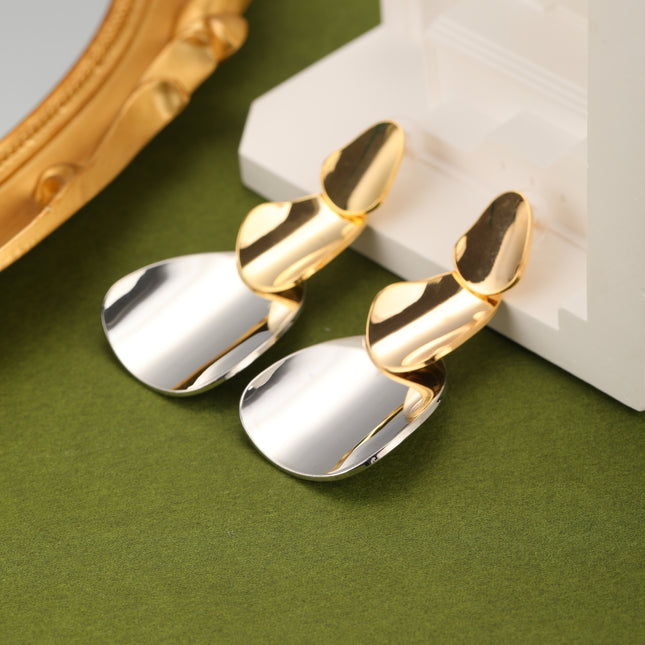 Aretes Colgantes De Geometría Metálica, Cobre Chapados En Oro 14K